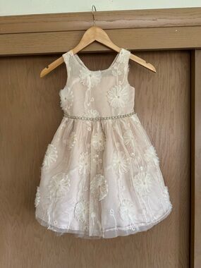 Kensie Girl Ivory Floral Lace Dress with Rhinestone Waist